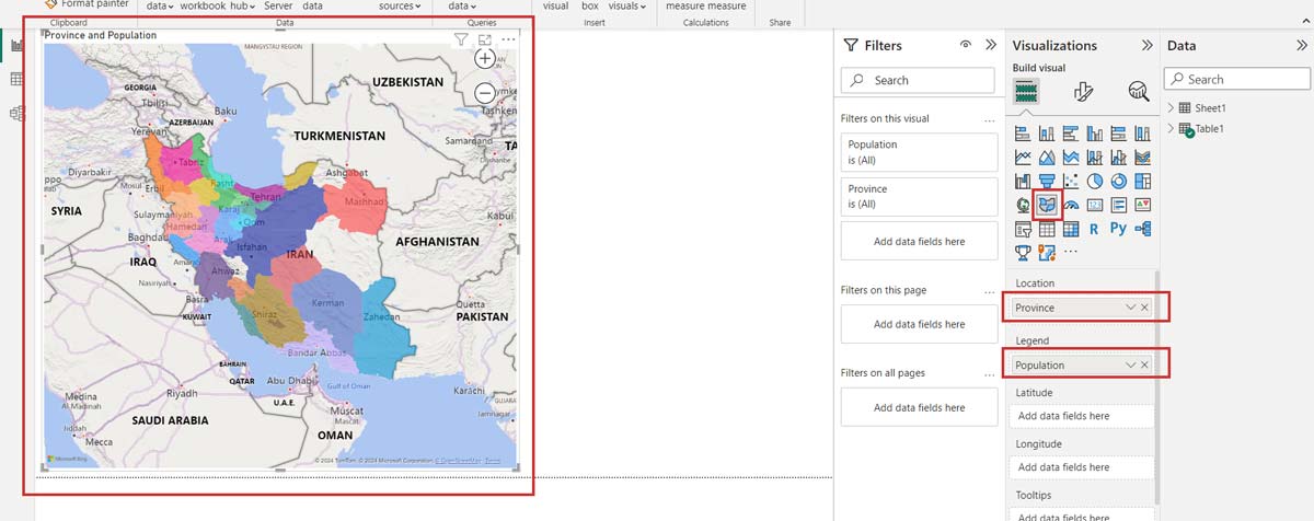 کنترل filled map در power bi