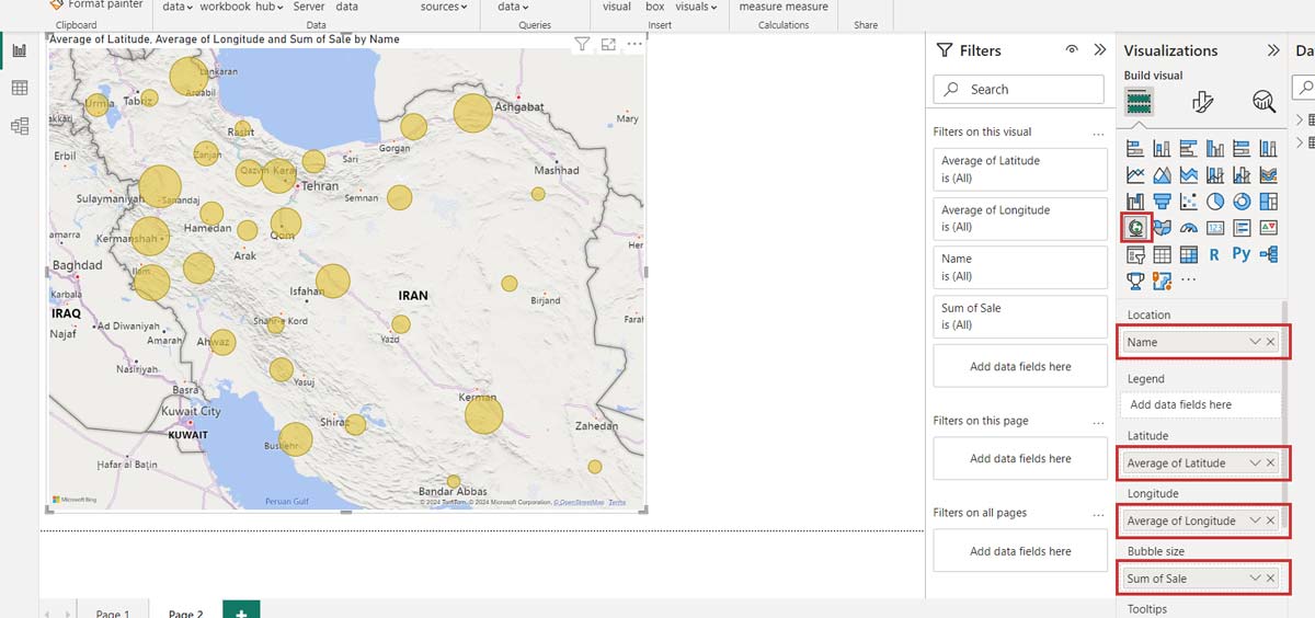 کنترل map در power bi